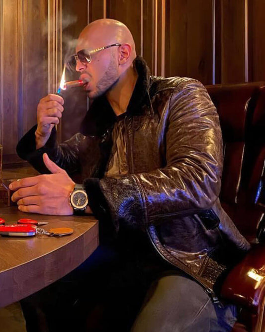 Andrew Tate Genuine Leather Brown Shearling Coat