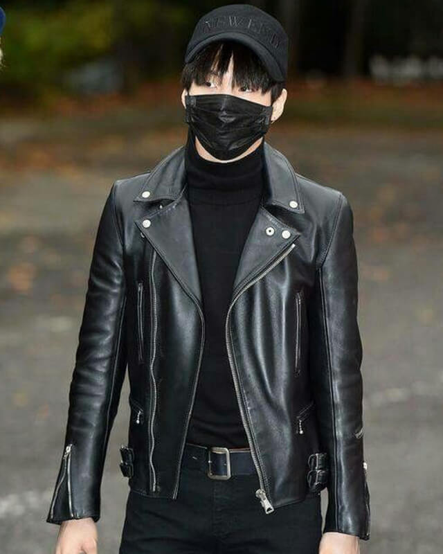 BTS Suga Black Biker Leather Jacket - Main Image