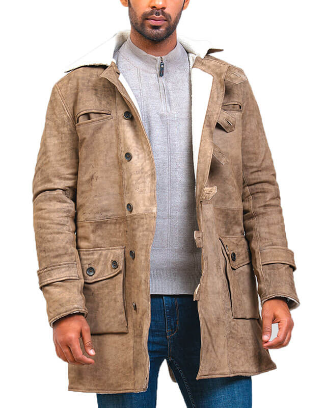 Batman Bane Brown Shearling Leather Coat