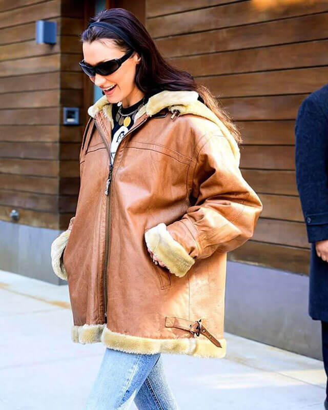 Bella Hadid Hooded Jacket With Faux Fur Lining