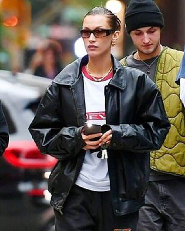 Bella Hadid USA Oversized Black Leather Jacket