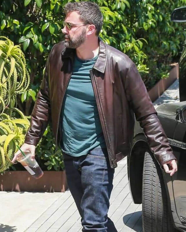 Ben Affleck Brown Leather Jacket Street Style