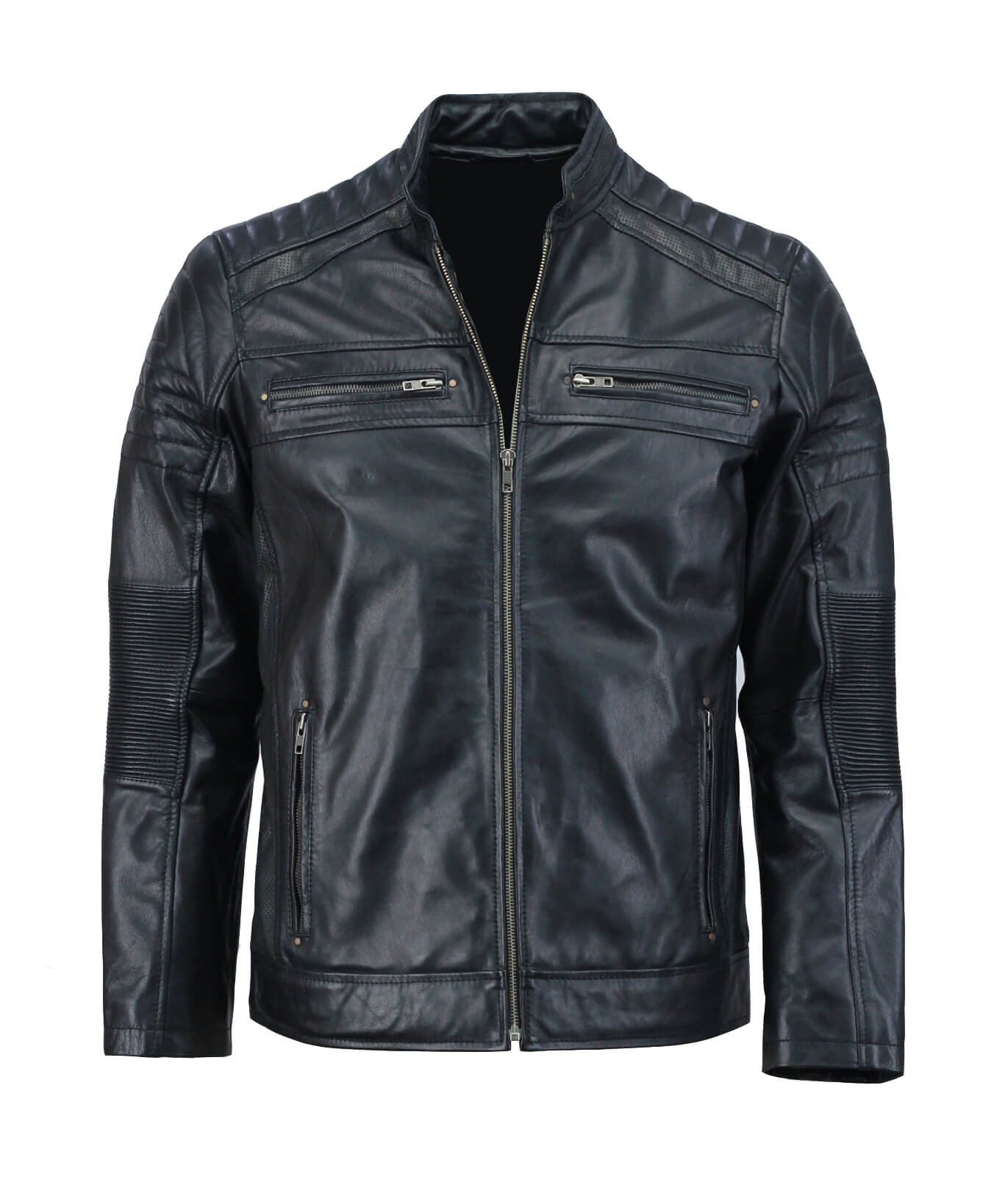 Black Cafe Racer Leather Jacket