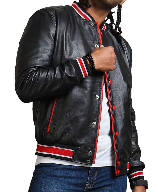Black Red Striped Bomber Jacket