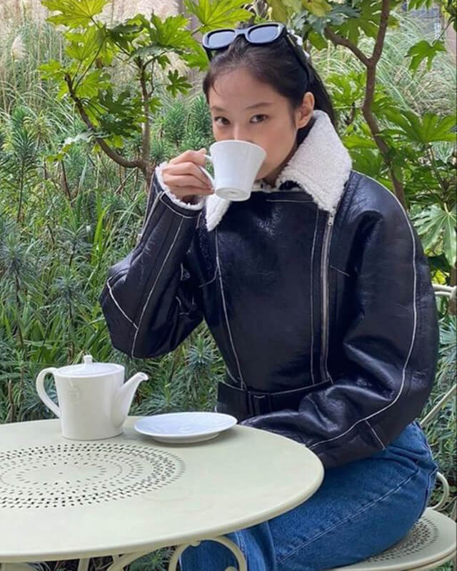 Blackpink Jennie Kim Fashion Shearling Leather Jacket