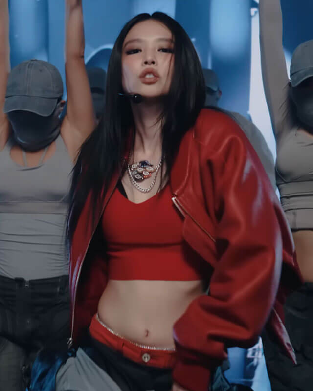 Blackpink Jennie Red Bomber Leather Jacket