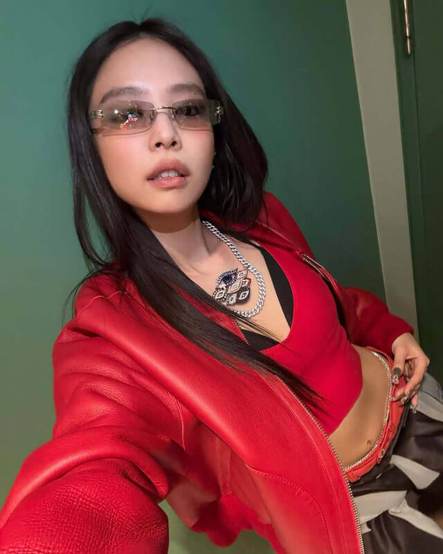 Blackpink Jennie Red Leather Jacket
