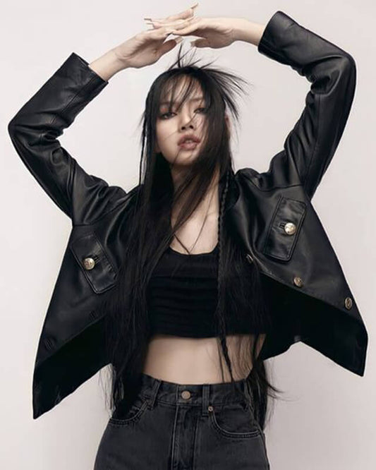 Blackpink Lisa Collarless Leather Jacket