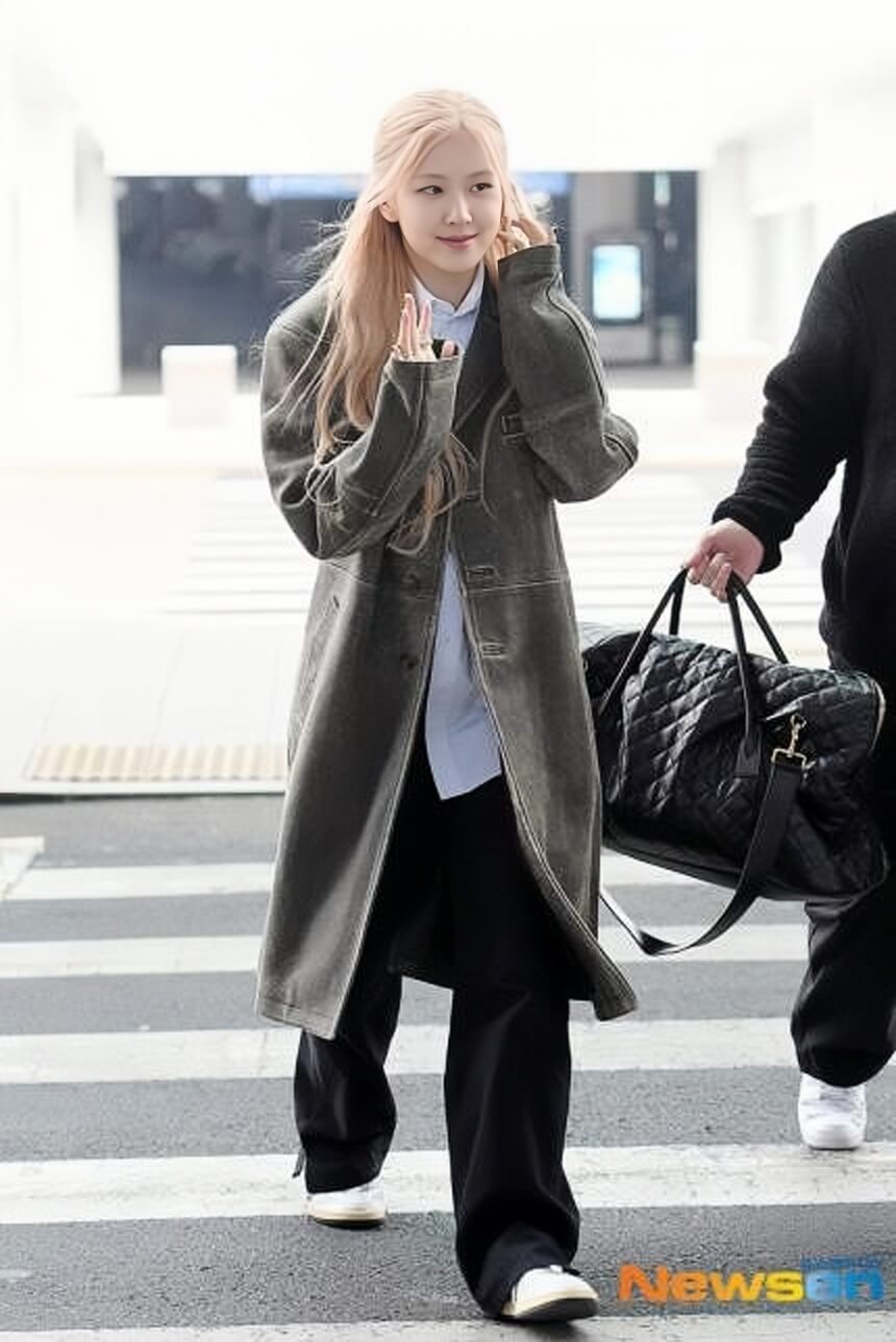 Blackpink Rose Airport Fashion Grey Coat