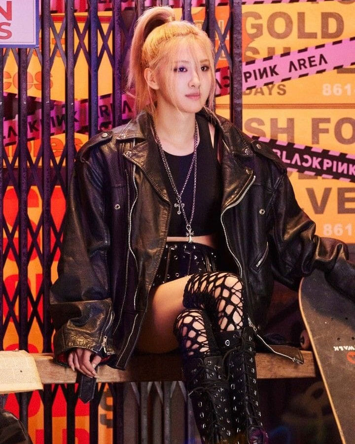 Blackpink Shutdown Rose Black Leather Oversized Jacket