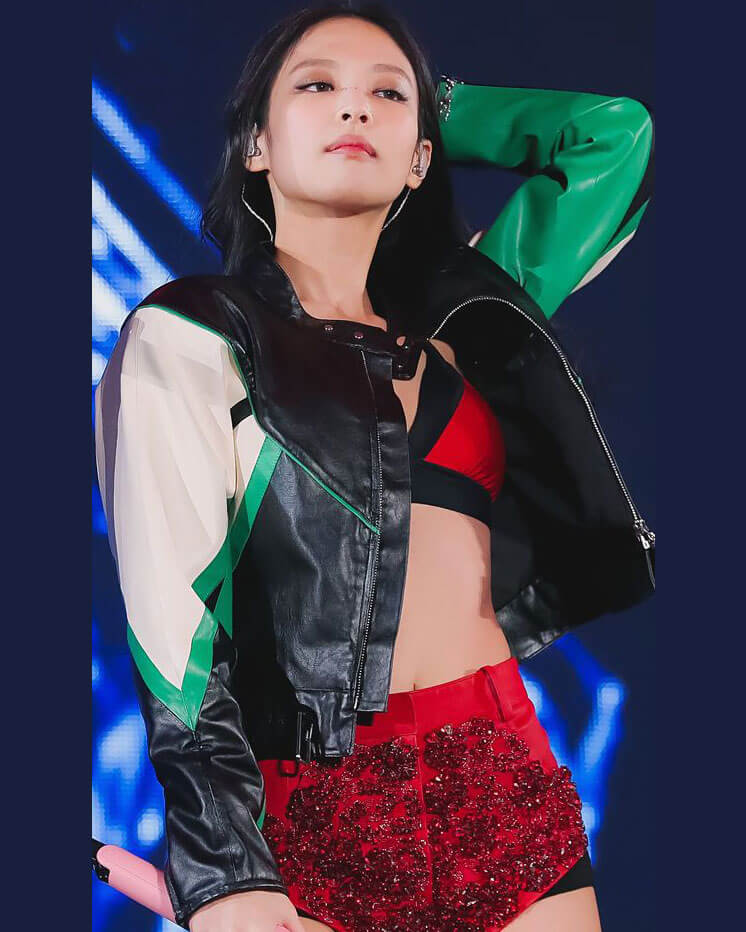 Blackpink Tour Jennie Outfit Cropped Leather Jacket