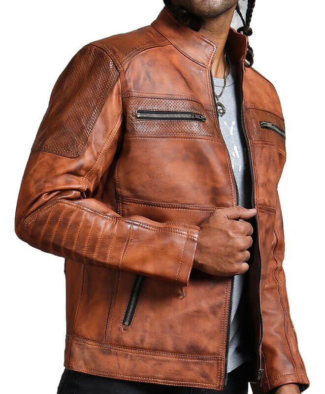 Brown Biker Leather Jacket For Men