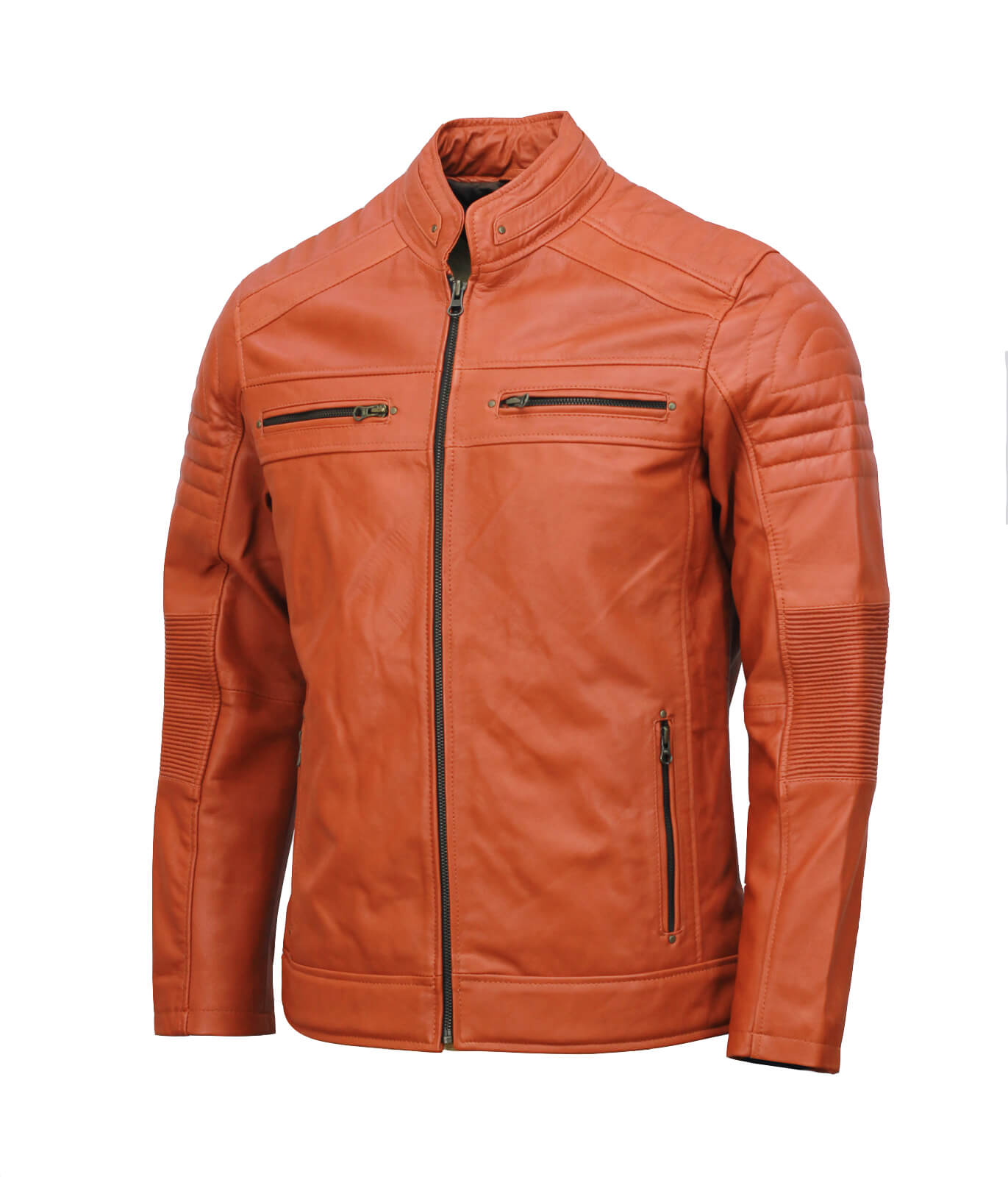 Light Brown Cafe Racer Leather Jacket