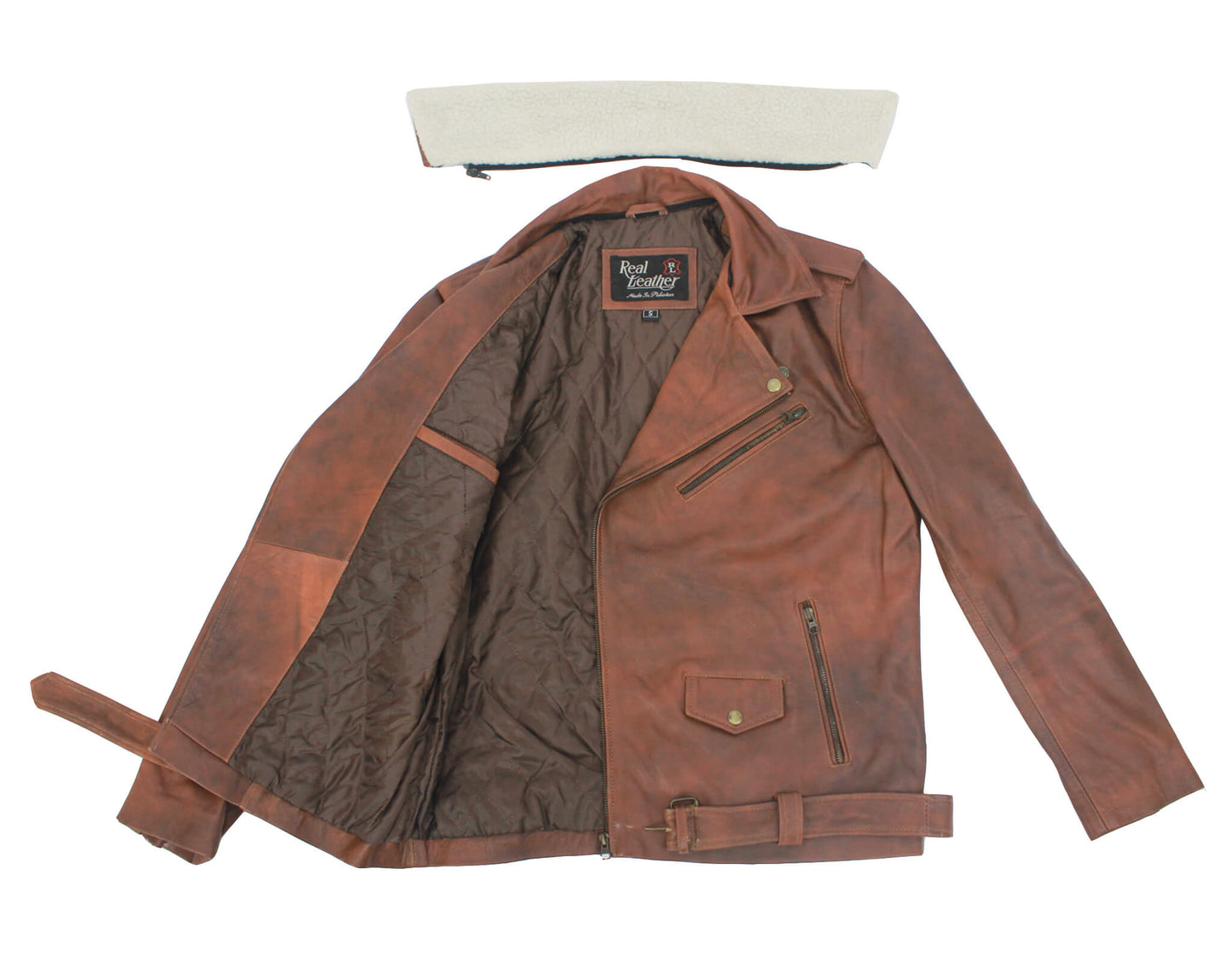 Brown Genuine Leather Jacket With Belt