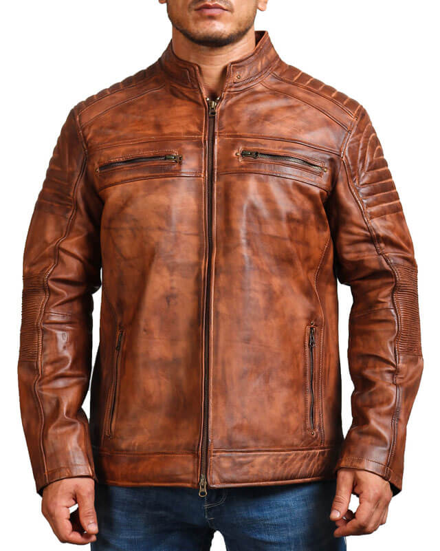 Cafe Racer Hand Waxed Brown Leather Jacket