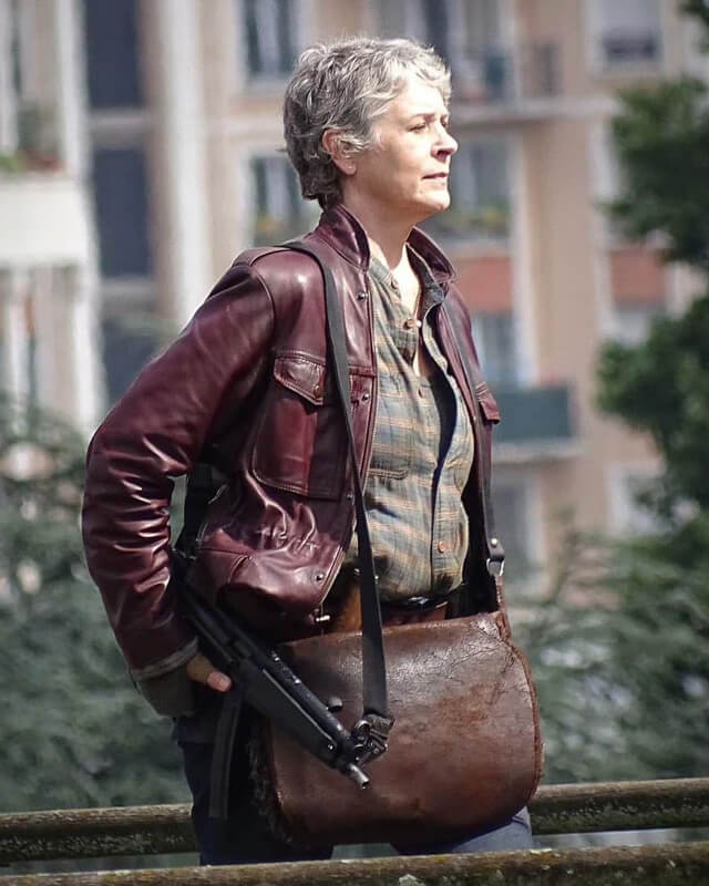 Carol TWD Maroon Leather Jacket