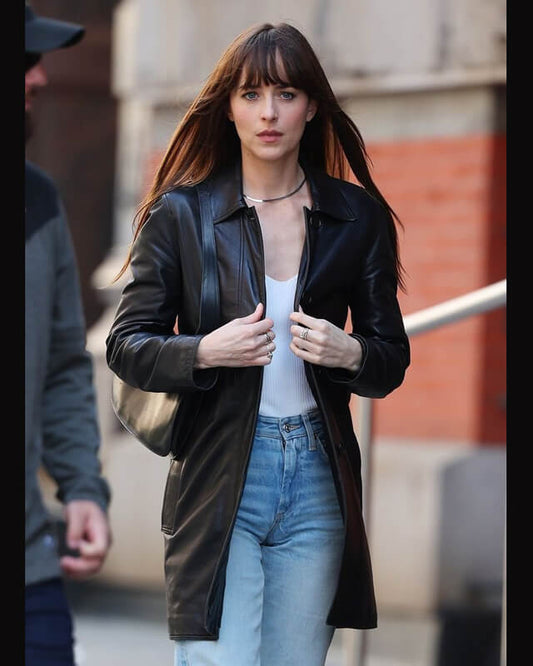 Dakota Johnson The Materialists Leather Coat