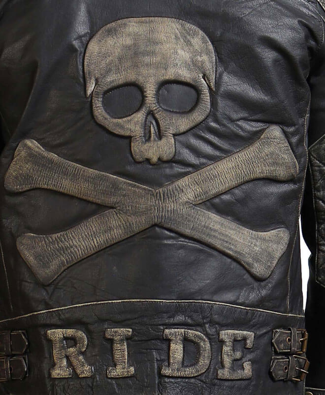 Distressed Bones Skull Ride Motorcycle Leather Jacket
