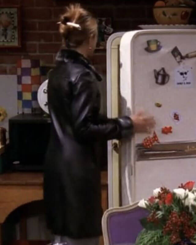 Friends Rachel Black Leather Coat Fur Collar