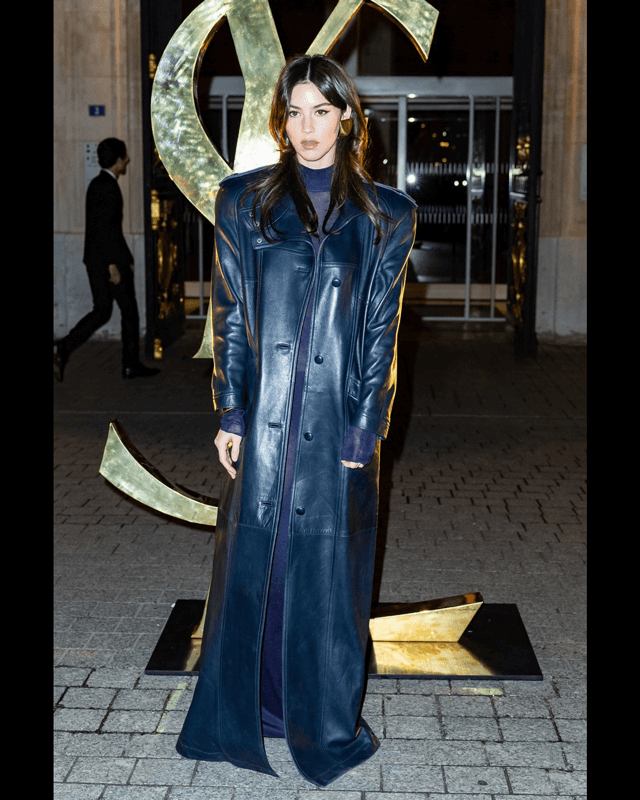 Gracie Abrams Blue Leather Long Coat