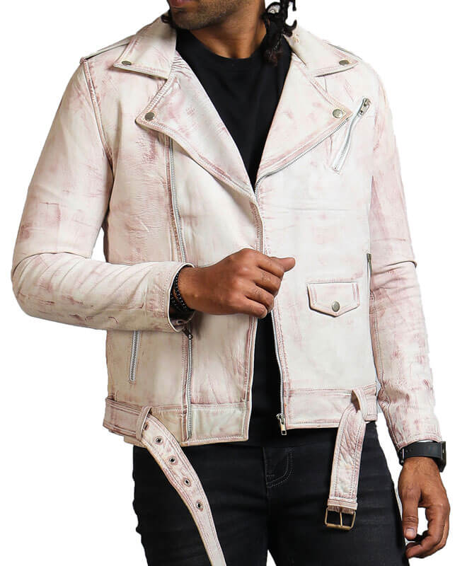 Hand Waxed White Vintage Motorcycle Jacket