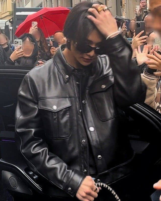 Hyunjin Black Trucker Leather Jacket
