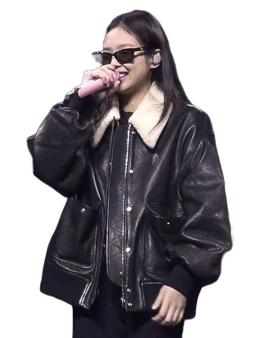 Kpop Fashion Blackpink Jennie Oversized Leather Jacket
