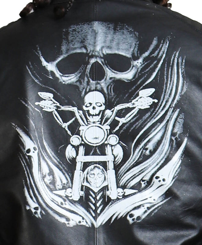 Men Black Biker Leather Skull Jacket