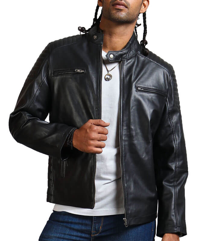 Men Black Biker Printed Skull Jacket