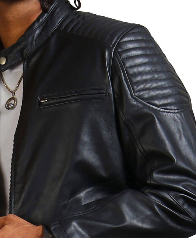 Men Black Biker Riding Skull Jacket