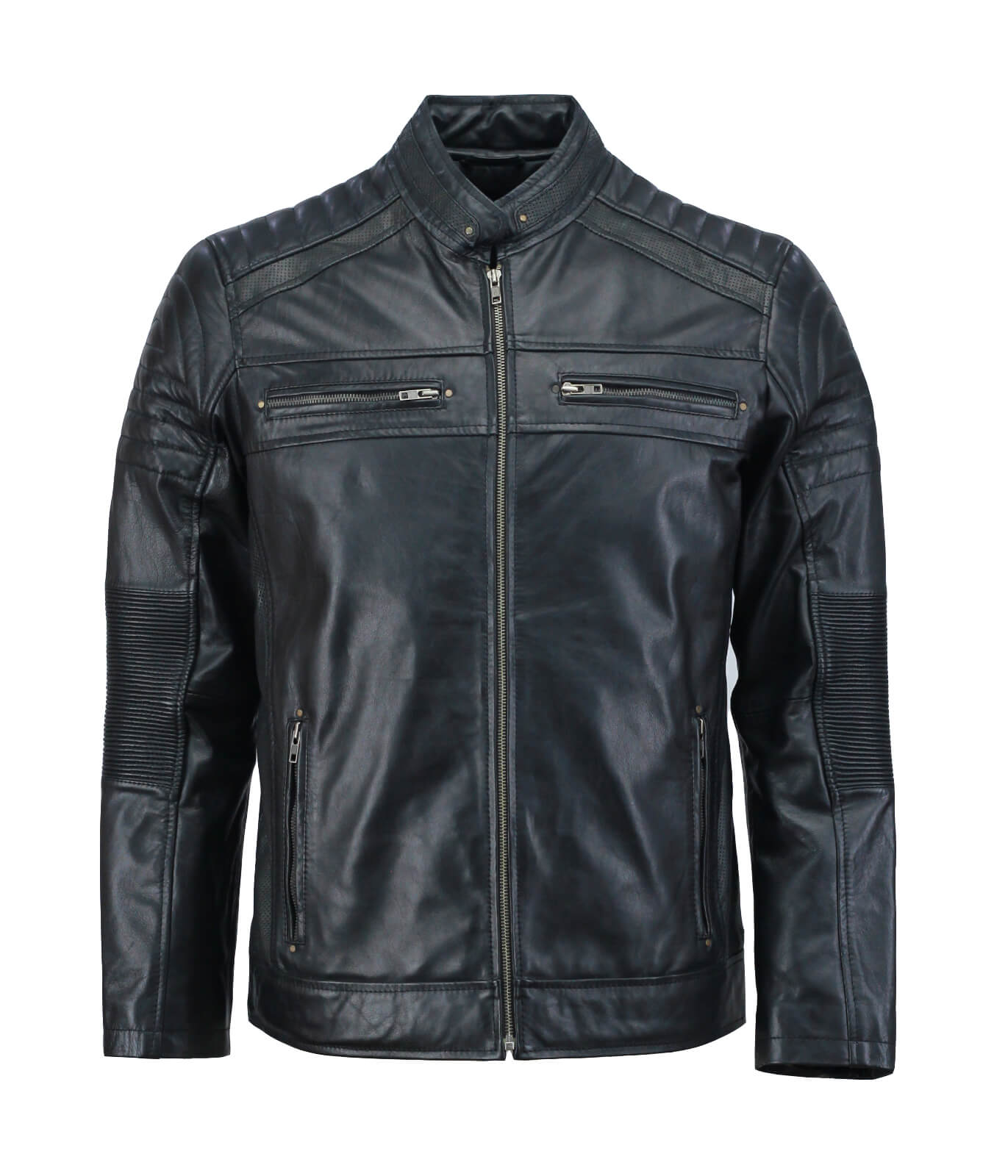 Men Black Cafe Racer Leather Jacket