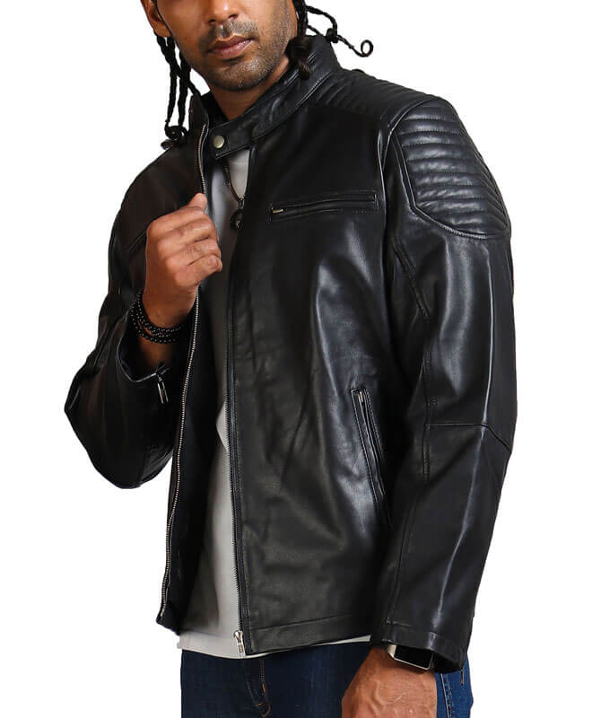 Men Black Motorcycle Printed Skull Jacket