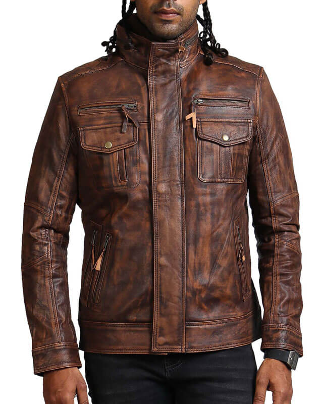 Brown Vintage Leather Motorcycle Jacket - Vintage Biker Jacket – Alexgear