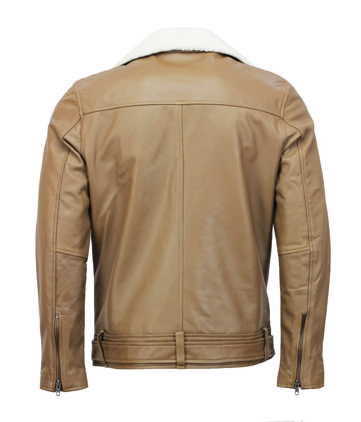 Men Camel Real Leather Jacket With Belt