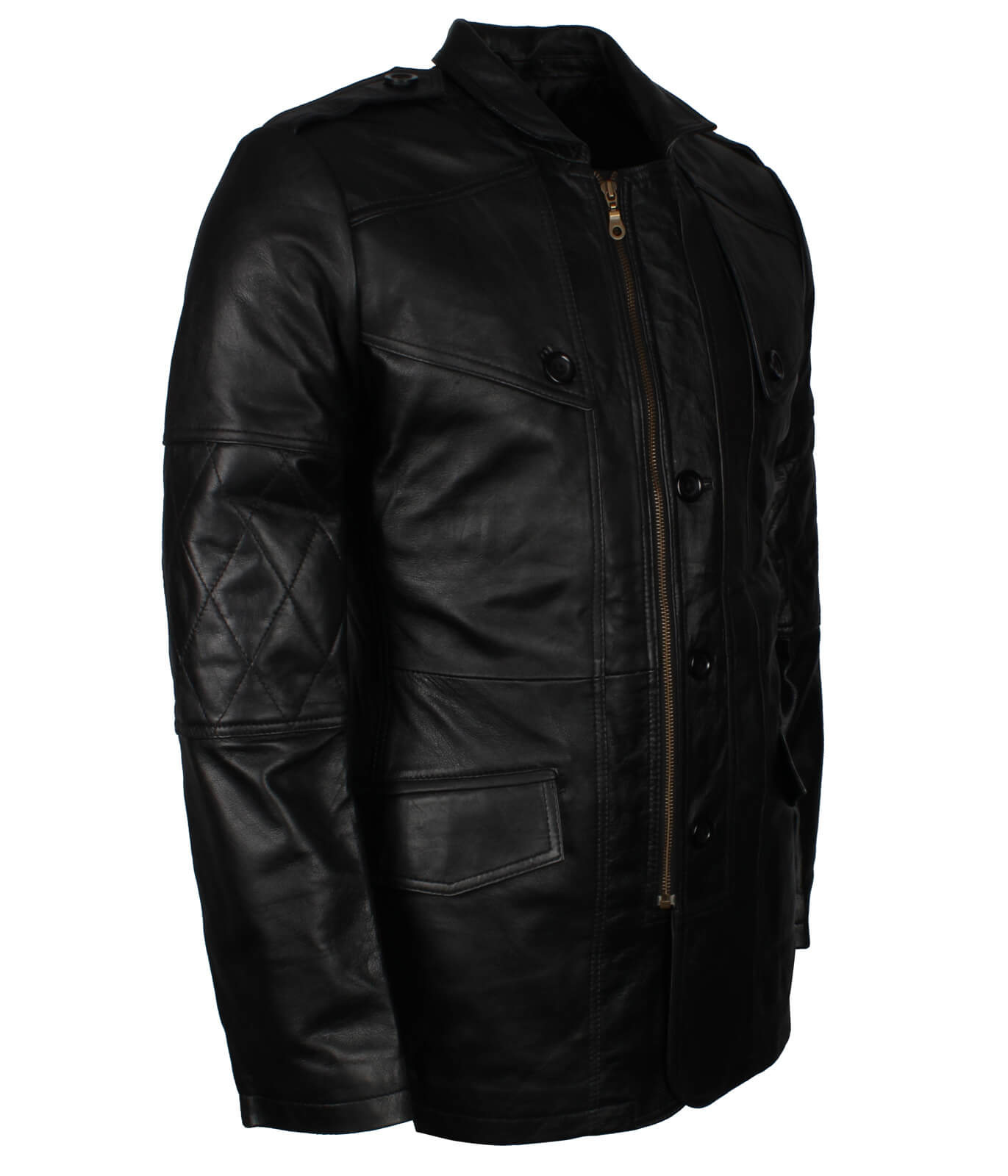 Black Genuine Leather Coat with Zipper