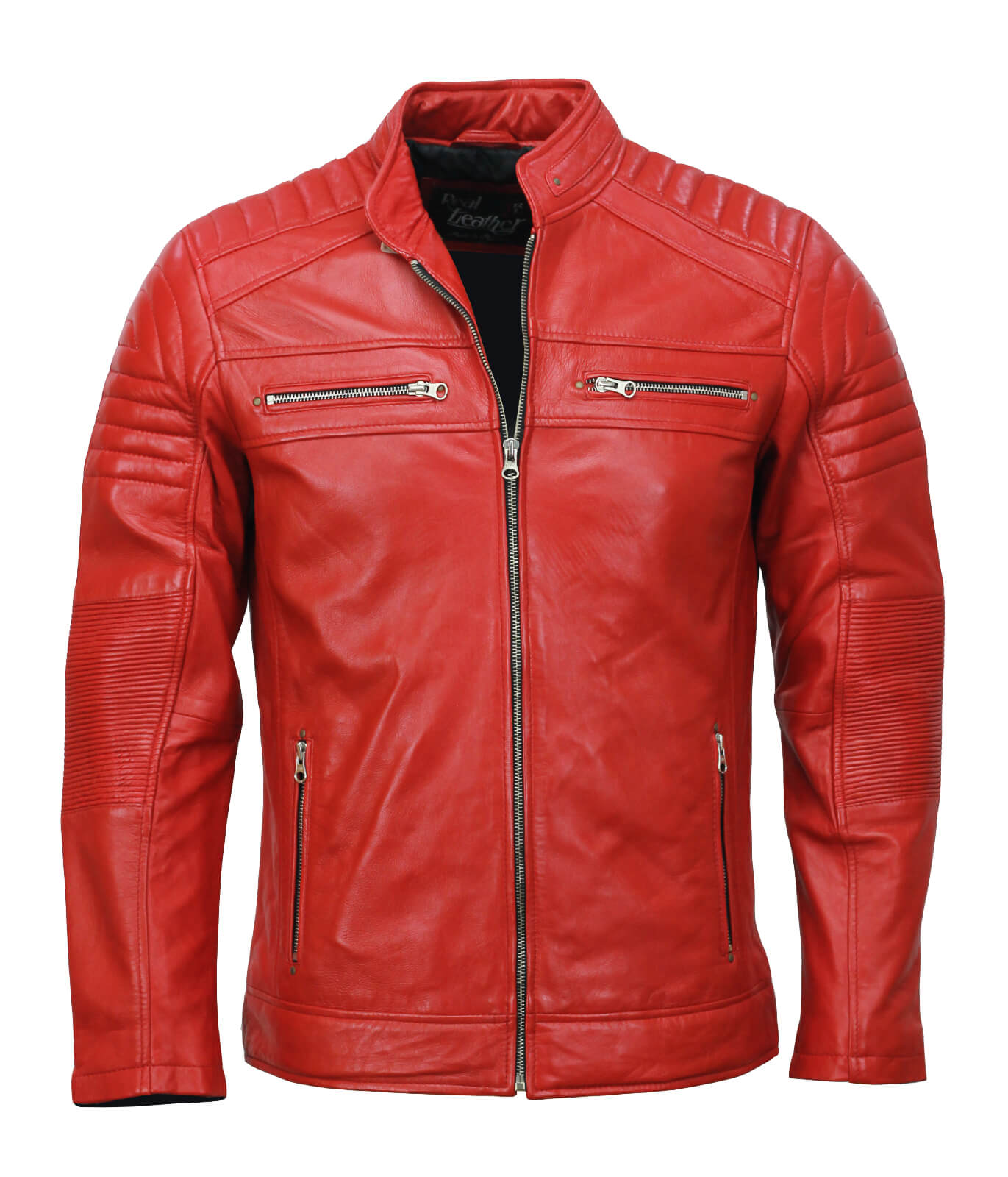 Men Red Biker Leather Jacket