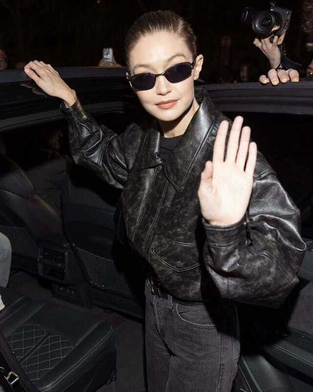 Model Gigi Hadid Black Leather Jacket