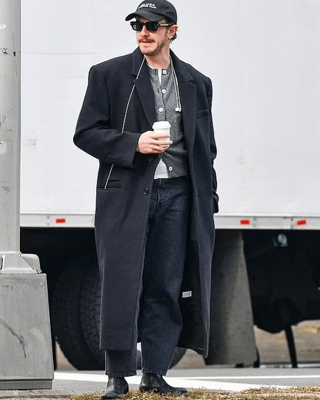 mens long winter dress coat Paul Mescal Black Long Coat 5X-Large / Black