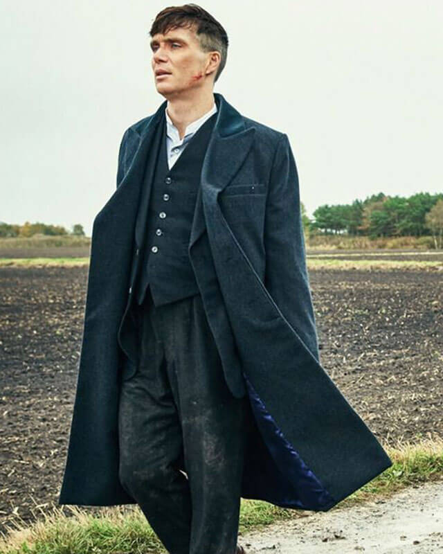 Peaky Blinders Cillian Velvet Collar Blue Wool Coat