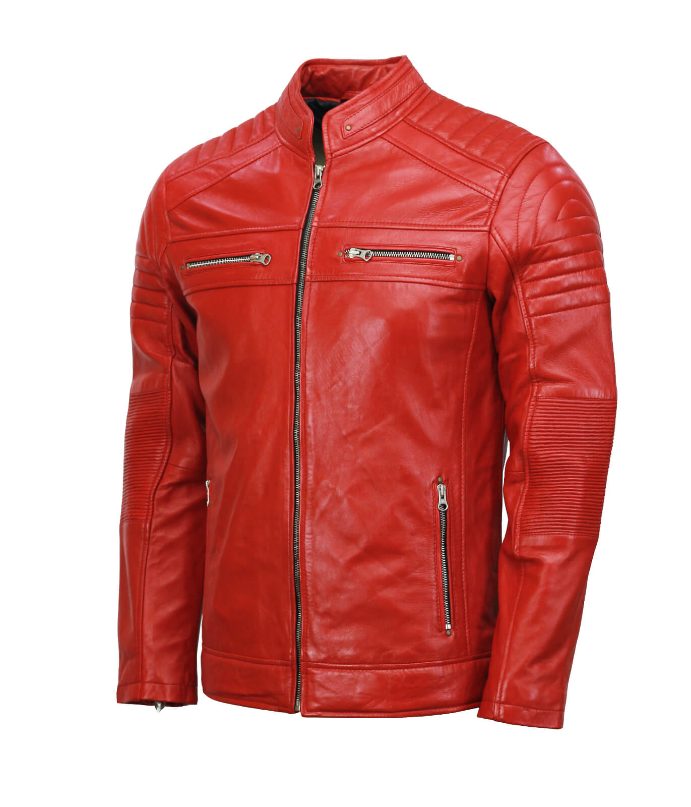Red Cafe Racer Leather Jacket