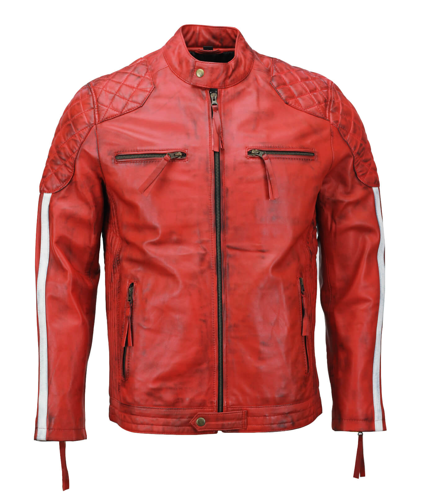 Red Leather Jacket with White Stripes