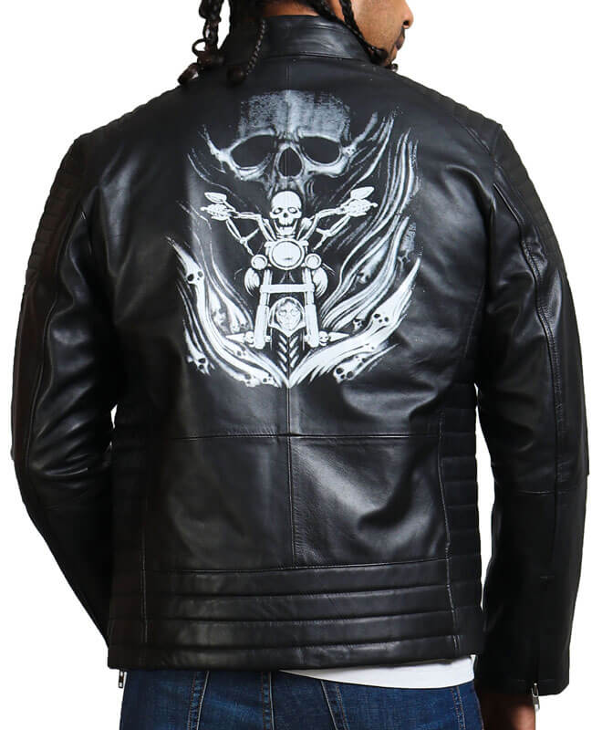 Riding Skeleton Boda Biker Leather Jacket