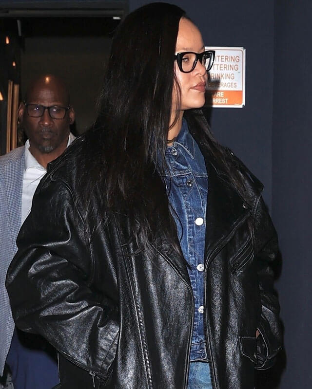Rihanna Black Leather Long Coat