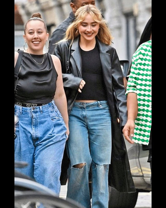 Sabrina Carpenter Black Leather Coat