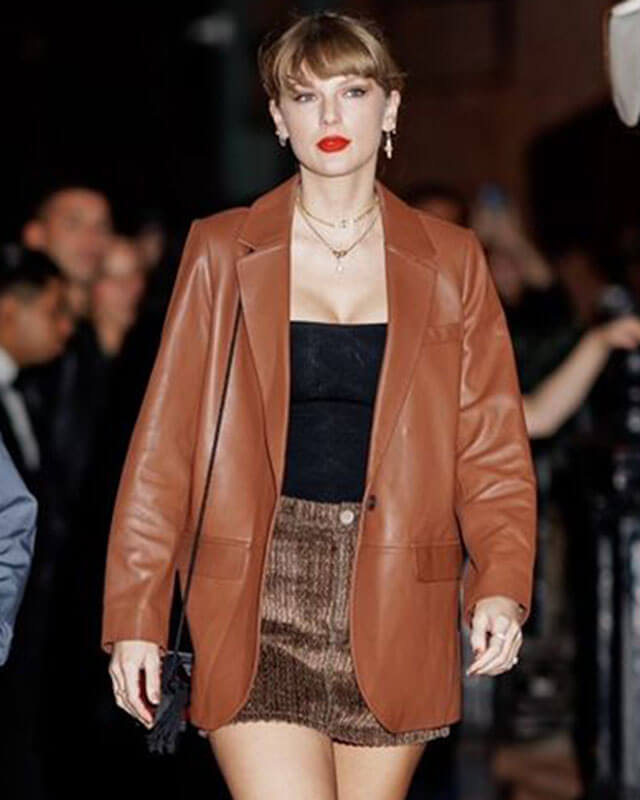 Taylor Swift Brown Leather Blazer - Main Image