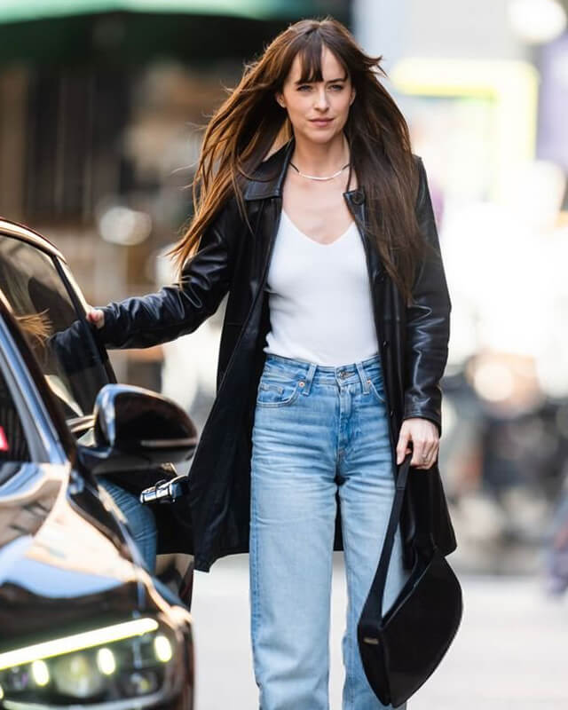 The Materialists Dakota Johnson Black Leather Coat
