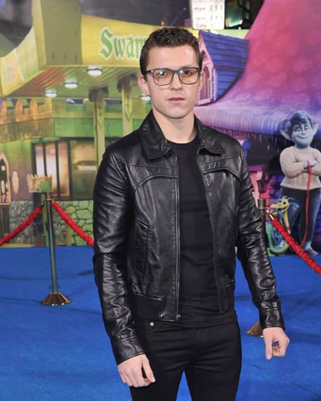 Tom Holland Black Bomber Leather Jacket