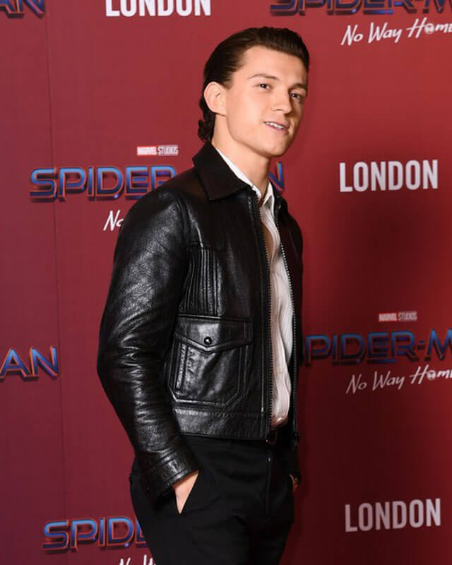 Tom Holland Black Genuine Leather Jacket