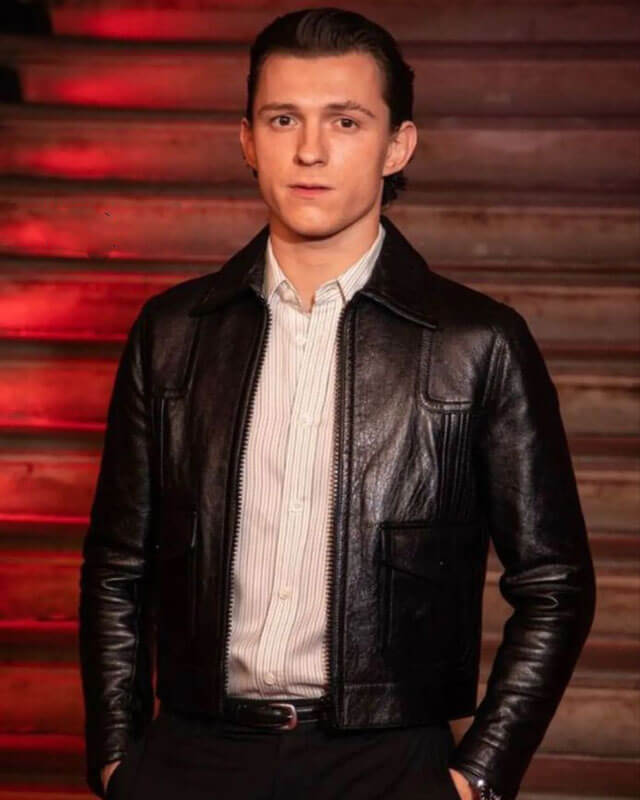 Tom Holland Black Leather Jacket