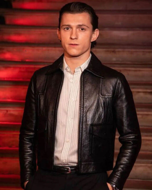 Tom Holland Black Leather Jacket